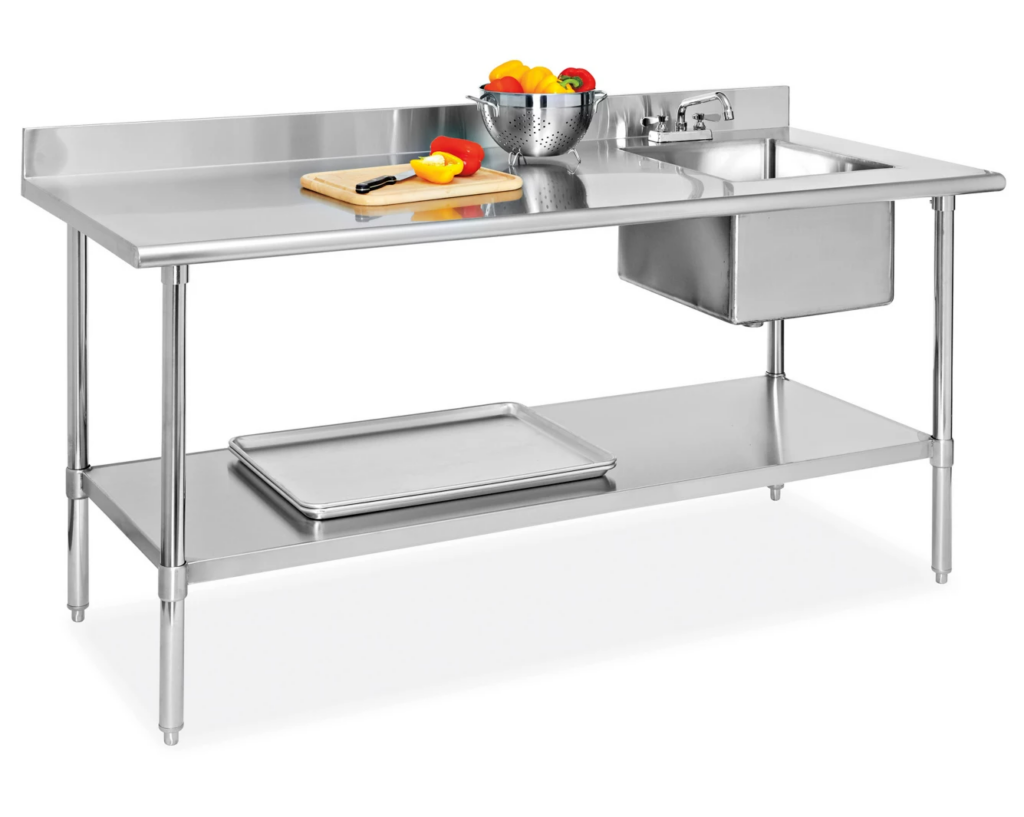 56x24 metal kitchen table with sink